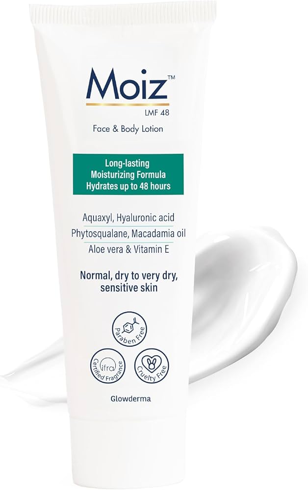 61lANa+MUqL._AC_UF1000,1000_QL80_ Moiz Lmf 48 Face & Body Lotion | Paraben, Fragrance & Cruelty-Free | Derma Care | For Normal, Dry to Very Dry, Sensitive Skin | 75 ml - Image 1
